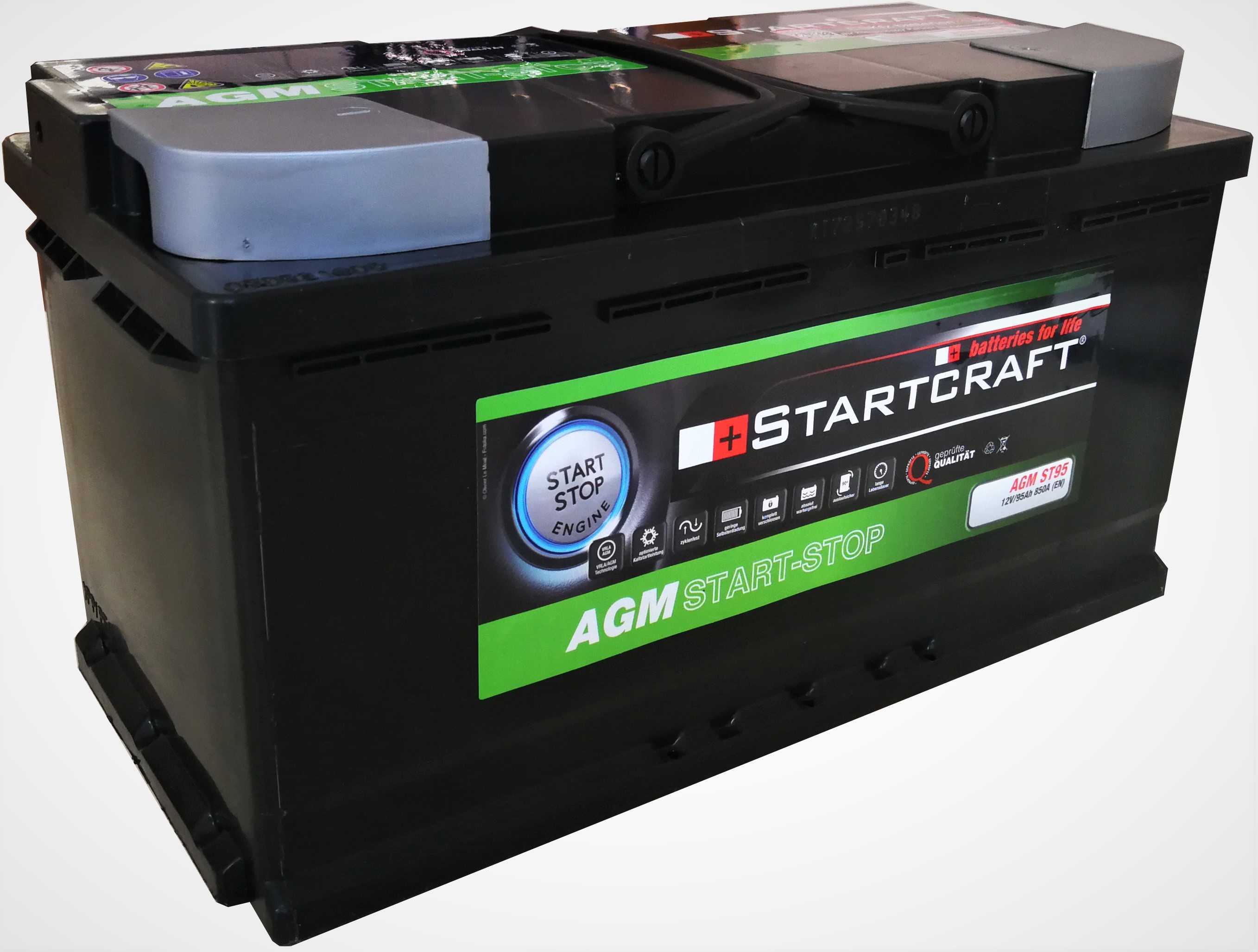 Autobatterie Startcraft AGM Start Stop Vliesbatterie ST95 12V 95Ah 850A